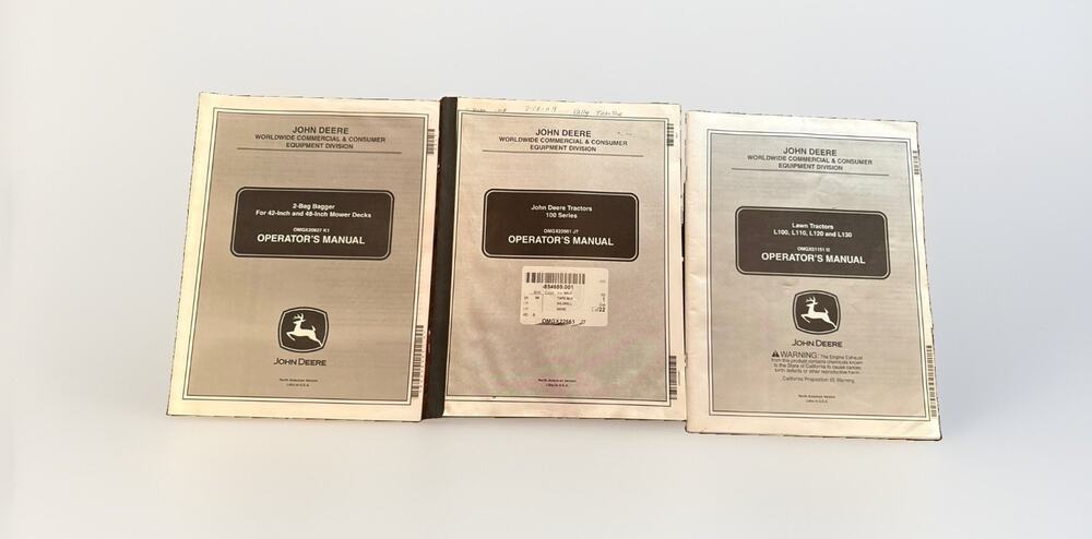 John Deere Lawn Tractor Manual Lot L100 L110 L120 L130 100 Series 2-Bag Bagger